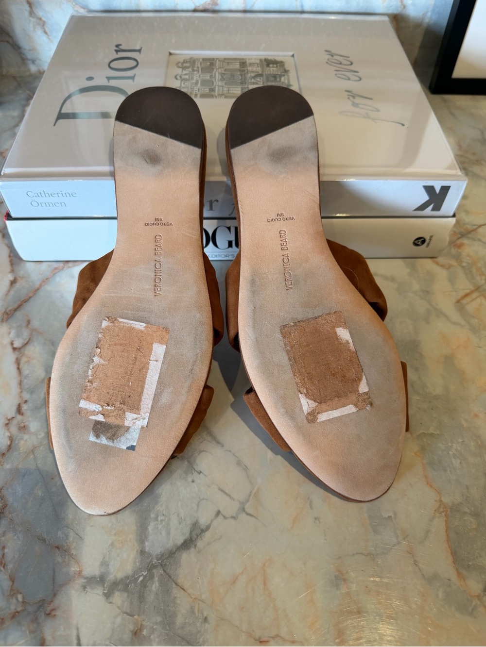 Veronica Beard Cognac Knot-Front Suede Slide Mules - Picture 2 of 7